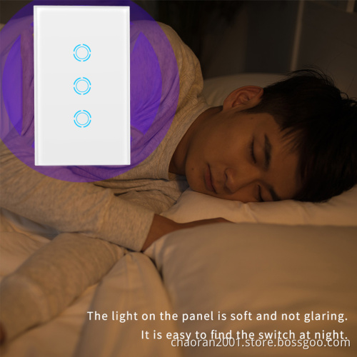 Wireless Smart Touch Wall Control Light Switch With 3 Gang Touch Panel US Standard Home Automation Remote Control